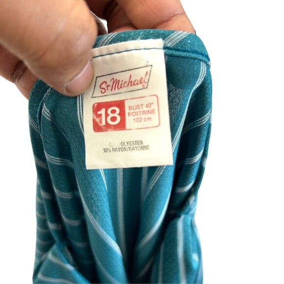 VINTAGE 80s Teal Striped Cap Sleeve Top - Picture 5 of 7